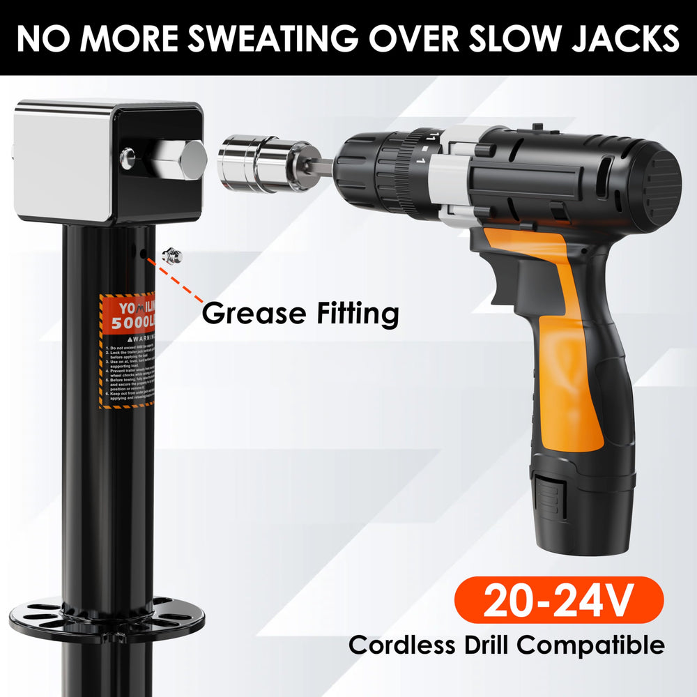 YOMILINK jack being lifted with a cordless drill for faster hookup