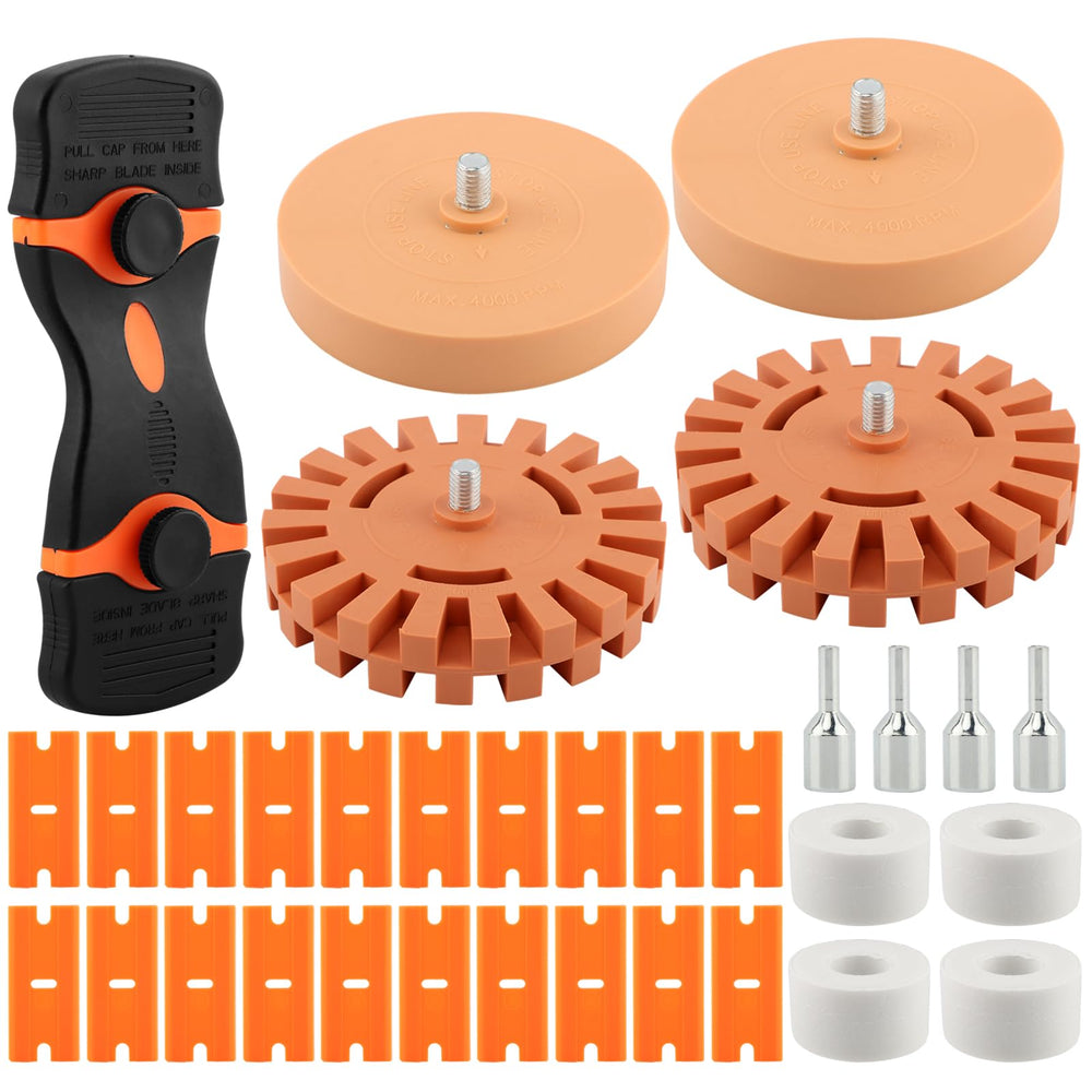 Yonderfume front packaging showing four rubber eraser wheels and adapter, fast adhesive removal