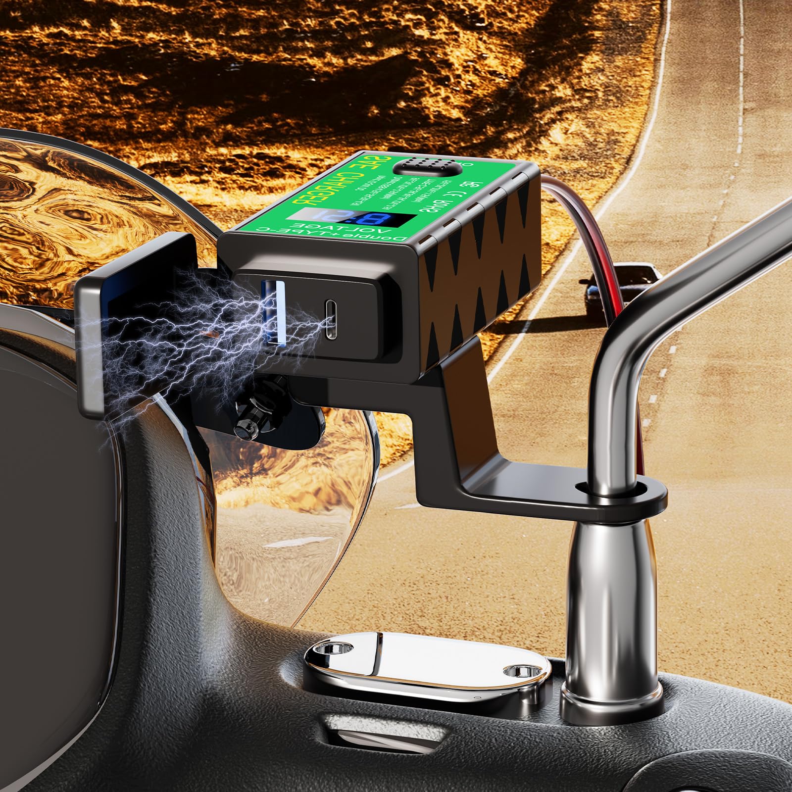 YONHAN mounted on a motorcycle handlebar for convenient device power