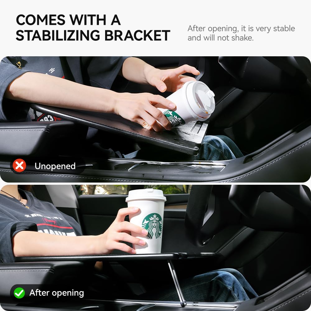 YONZEE tray resting on Tesla seat demonstrating secure, upholstery-safe fit