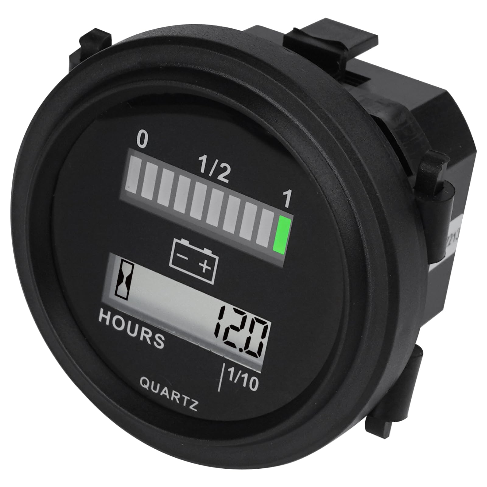 YOOREAL front panel gauge showing LED battery levels for quick checks