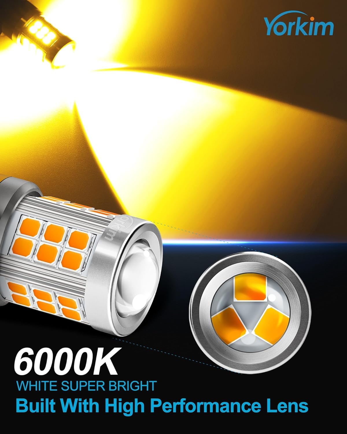 Yorkim projection lens beam pattern concentrating amber light effectively