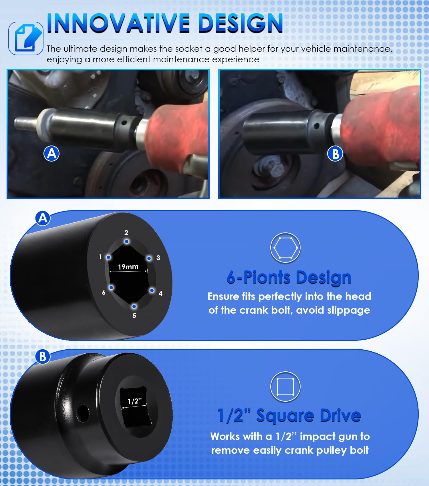 Yoursme fitted on 1/2" drive breaker bar for high torque benefit