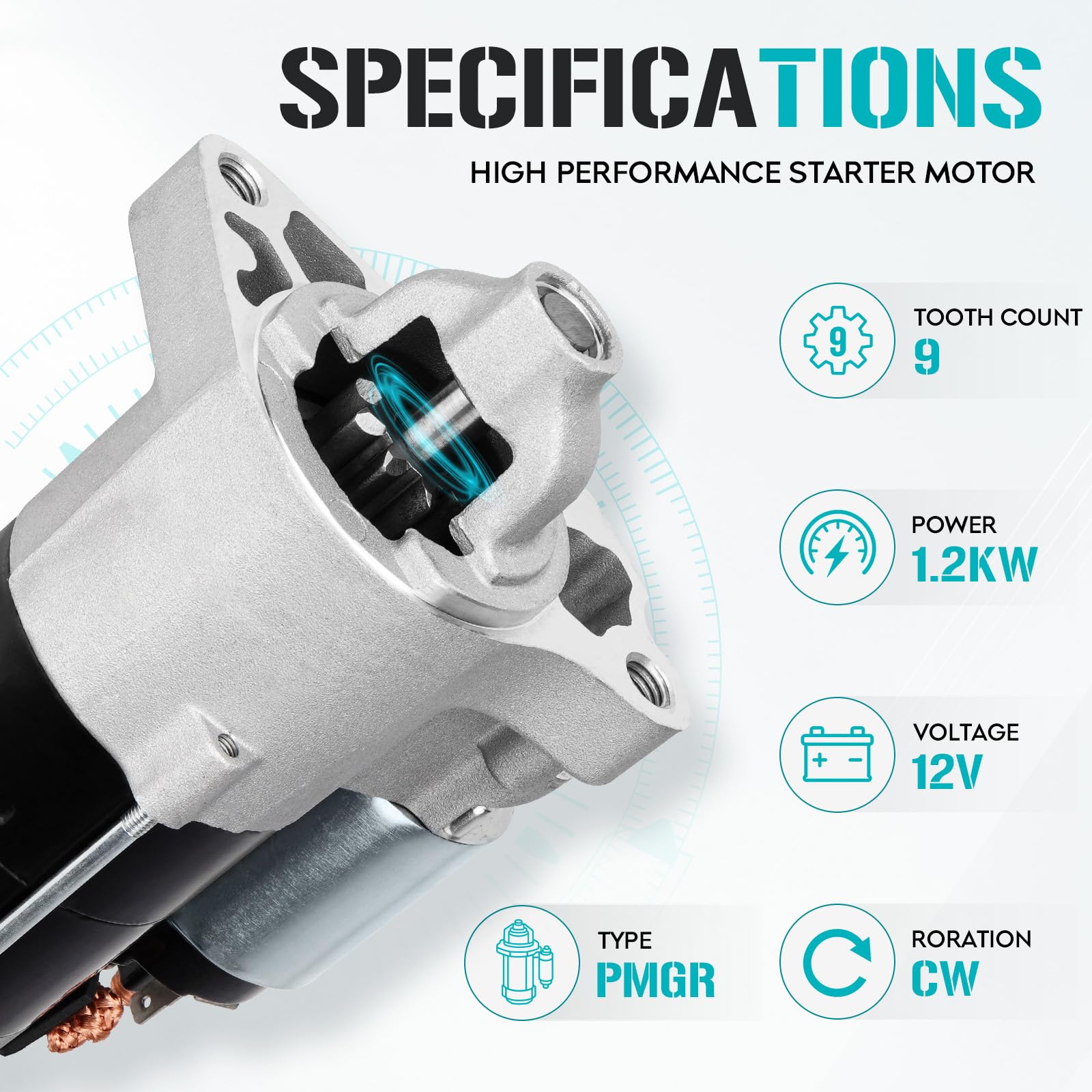 Youxmoto starter pinion teeth close-up showing wear-resistant gears for secure engagement