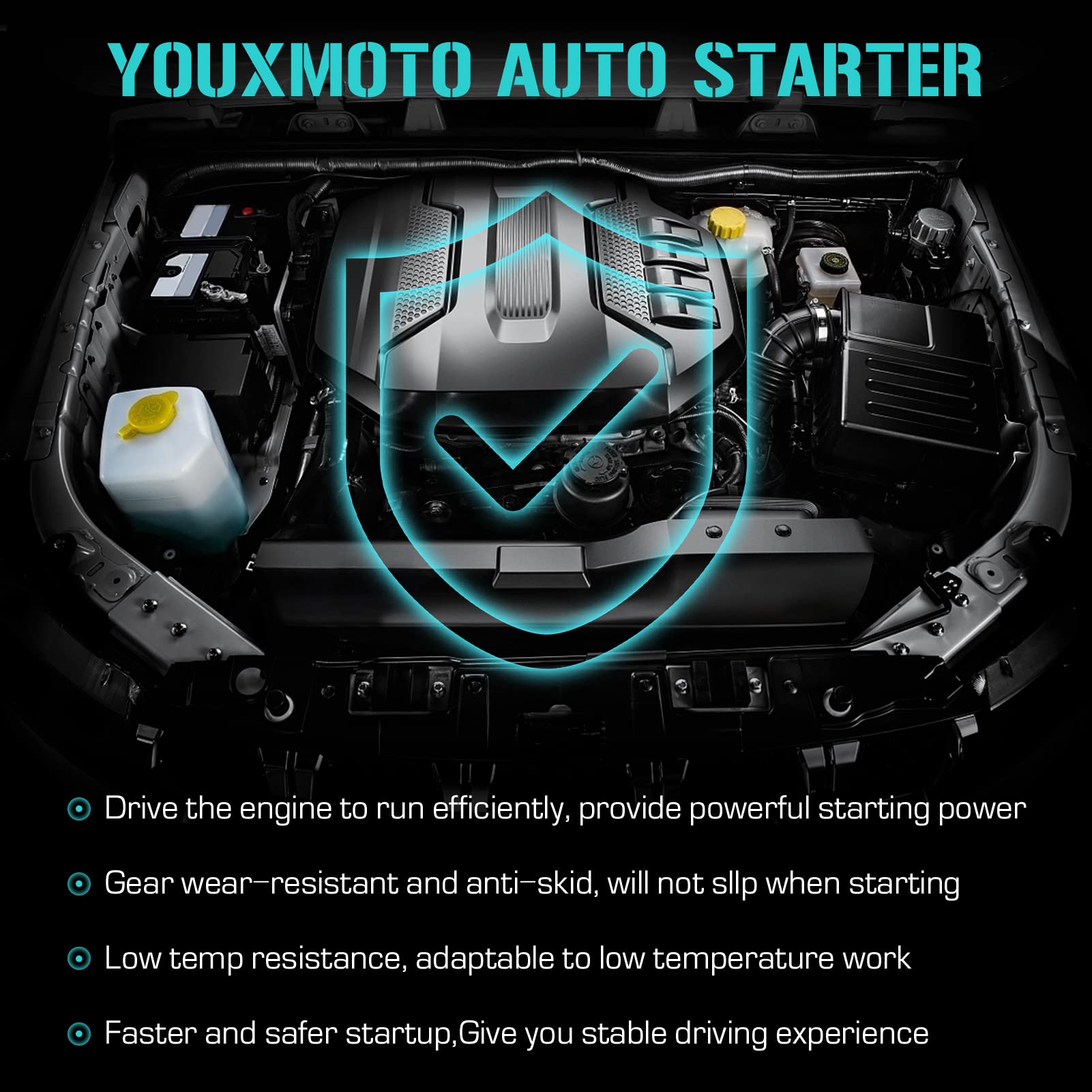 Youxmoto starter side profile showing compact dimensions and spec fit
