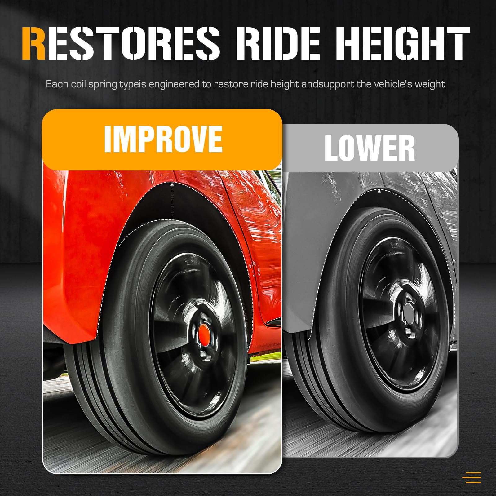 Youxmoto strut installed in vehicle rear wheel well for restored handling