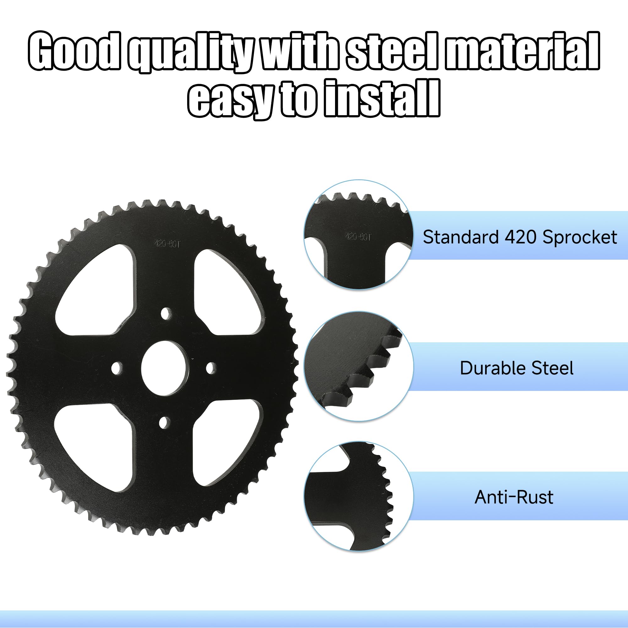 YOXUFA side profile of 60T sprocket illustrating tooth profile for better torque
