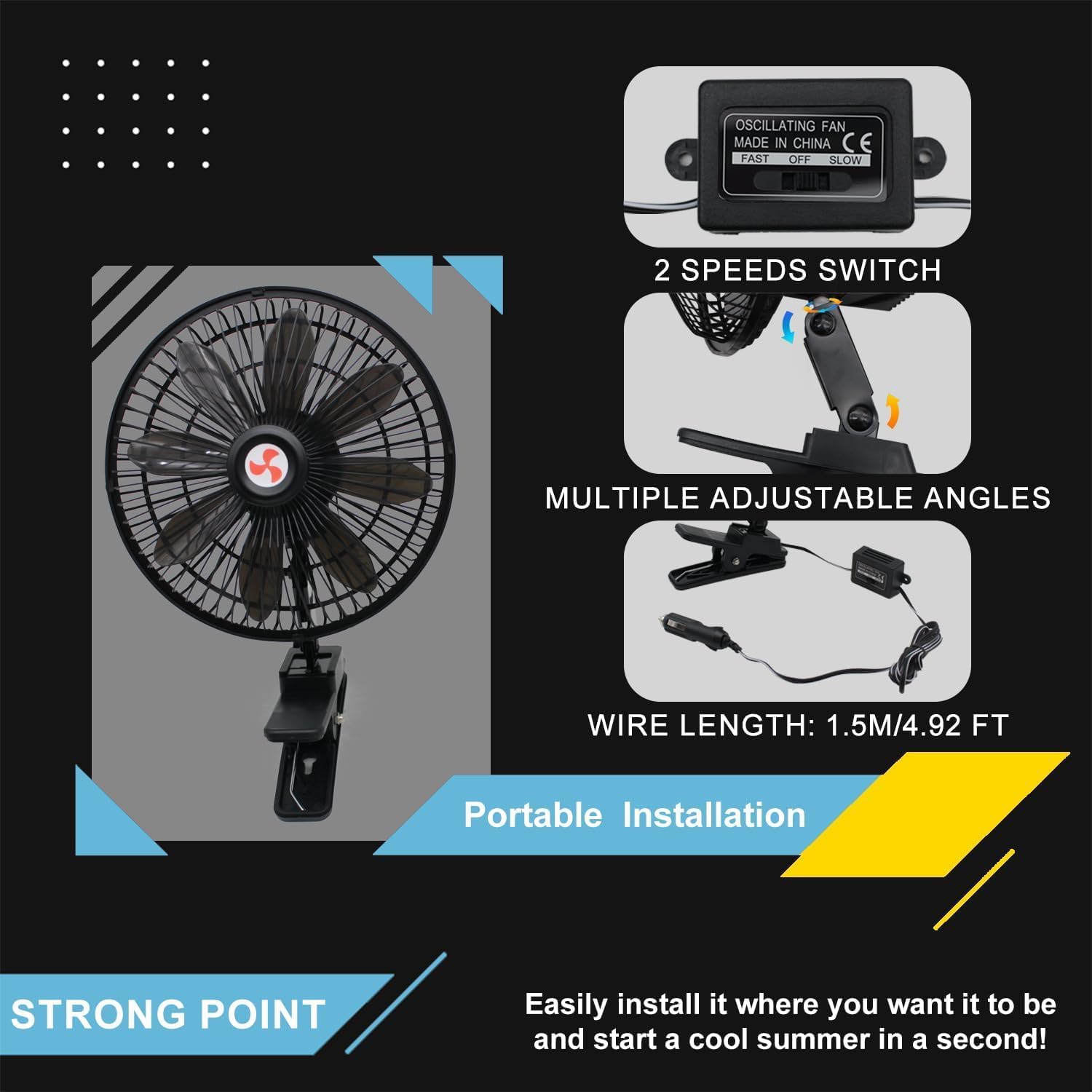 YQSIYU fan clipped to a sun visor demonstrating secure mount and targeted cooling