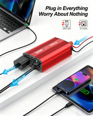 YSOLX close-up of two AC sockets and two USB ports for versatile charging