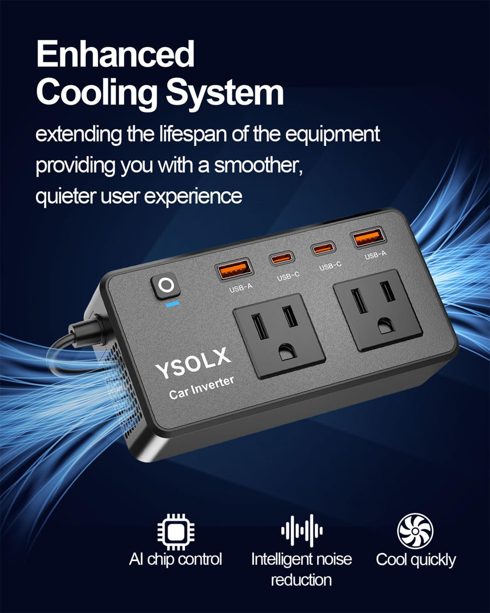 YSOLX plugged into car cigarette lighter powering laptop on road