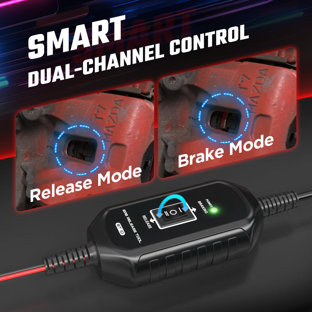 YUANRI BT10 connected to a vehicle EPB port, enabling safe brake release during recovery