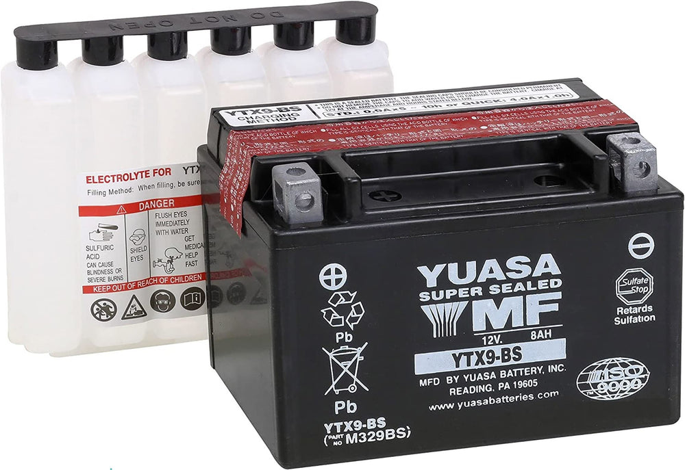 Yuasa YUAM329BS front packaging showing battery and model for clear identification and fit