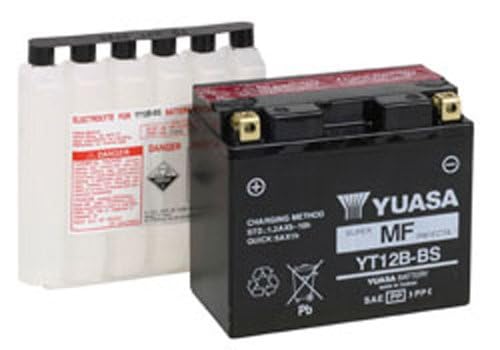 Yuasa top terminal close-up showing durable posts and clear polarity marking for secure connections