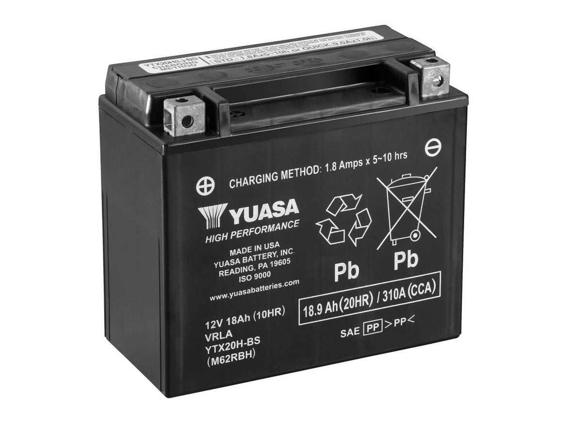 Yuasa YUAM62RBH front view showing compact sealed battery and benefits