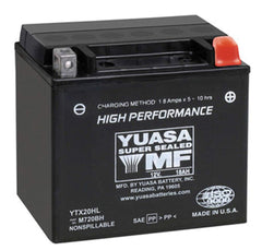 Yuasa YUAM720BH front label showing specifications and ready-to-install reliability