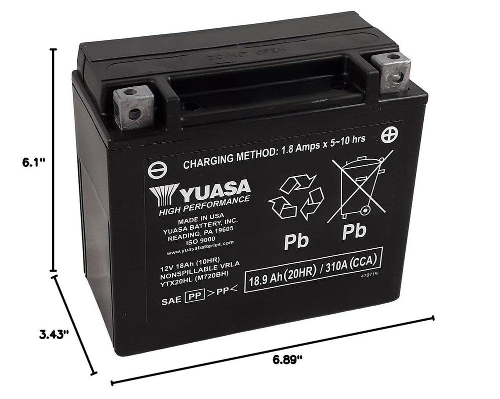 Yuasa YUAM720BH top terminals close-up highlighting secure connections and durability