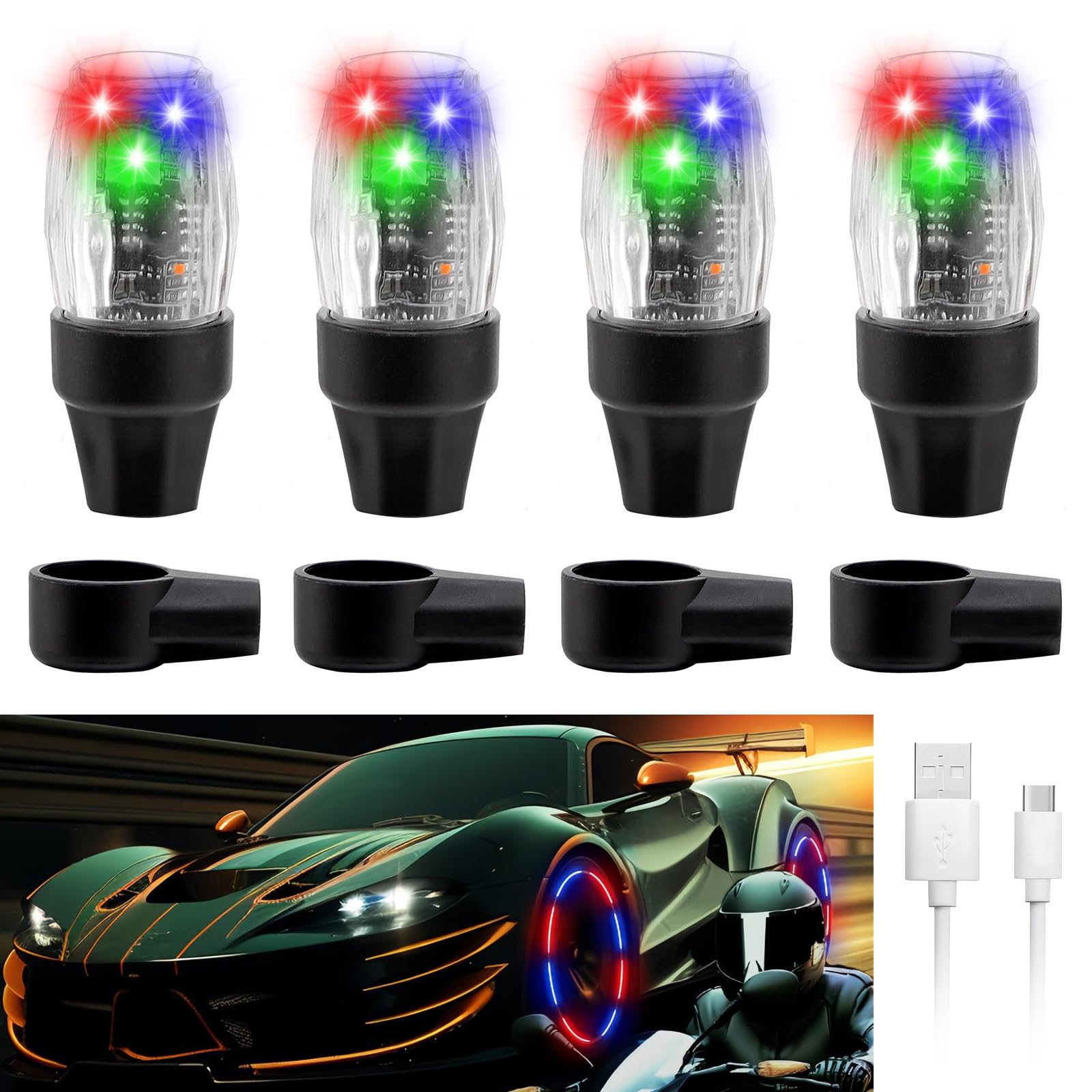 YUERWOVER valve lights front view showing compact caps and easy-fit benefit