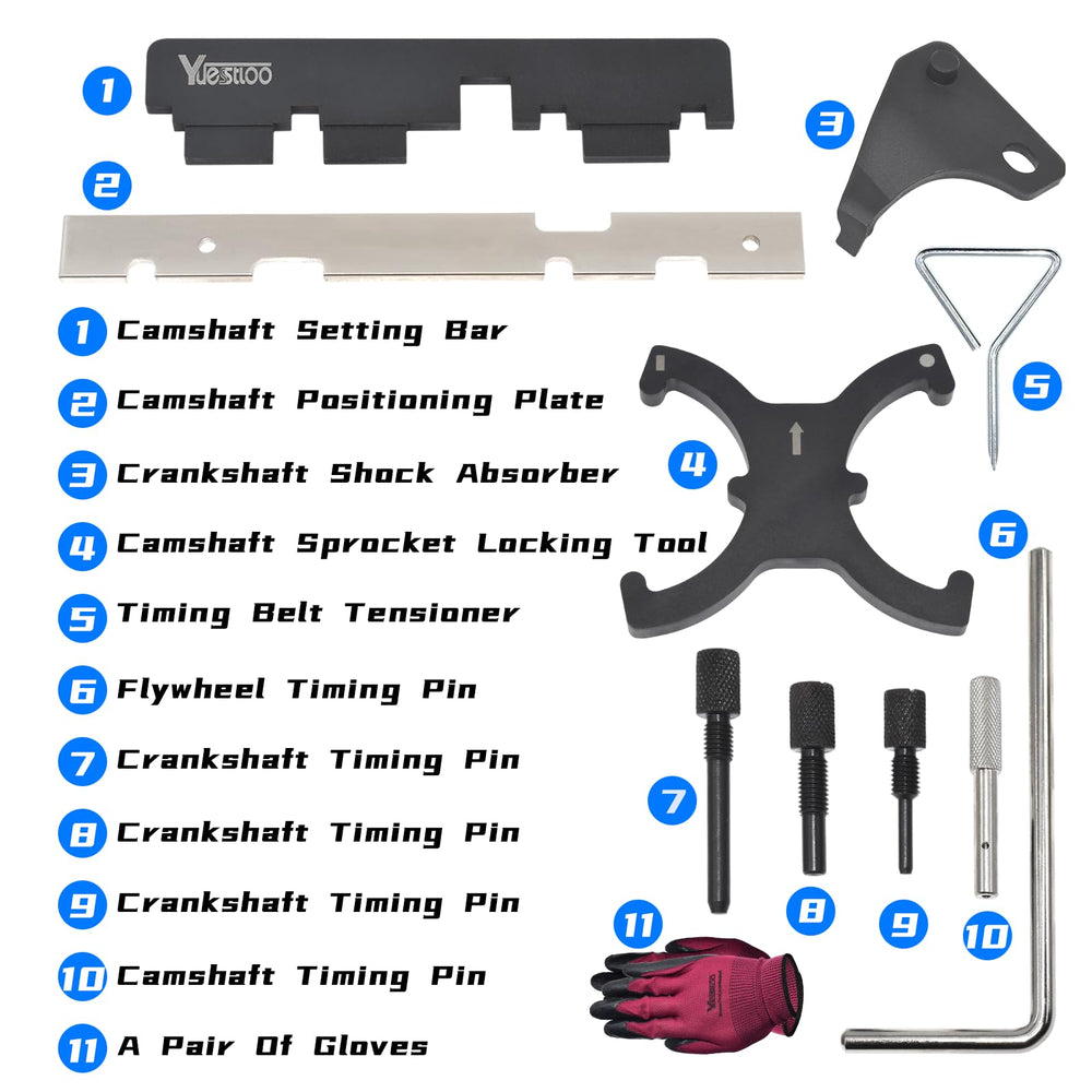 Yuesstloo camshaft locking tool close-up for secure cam positioning during service