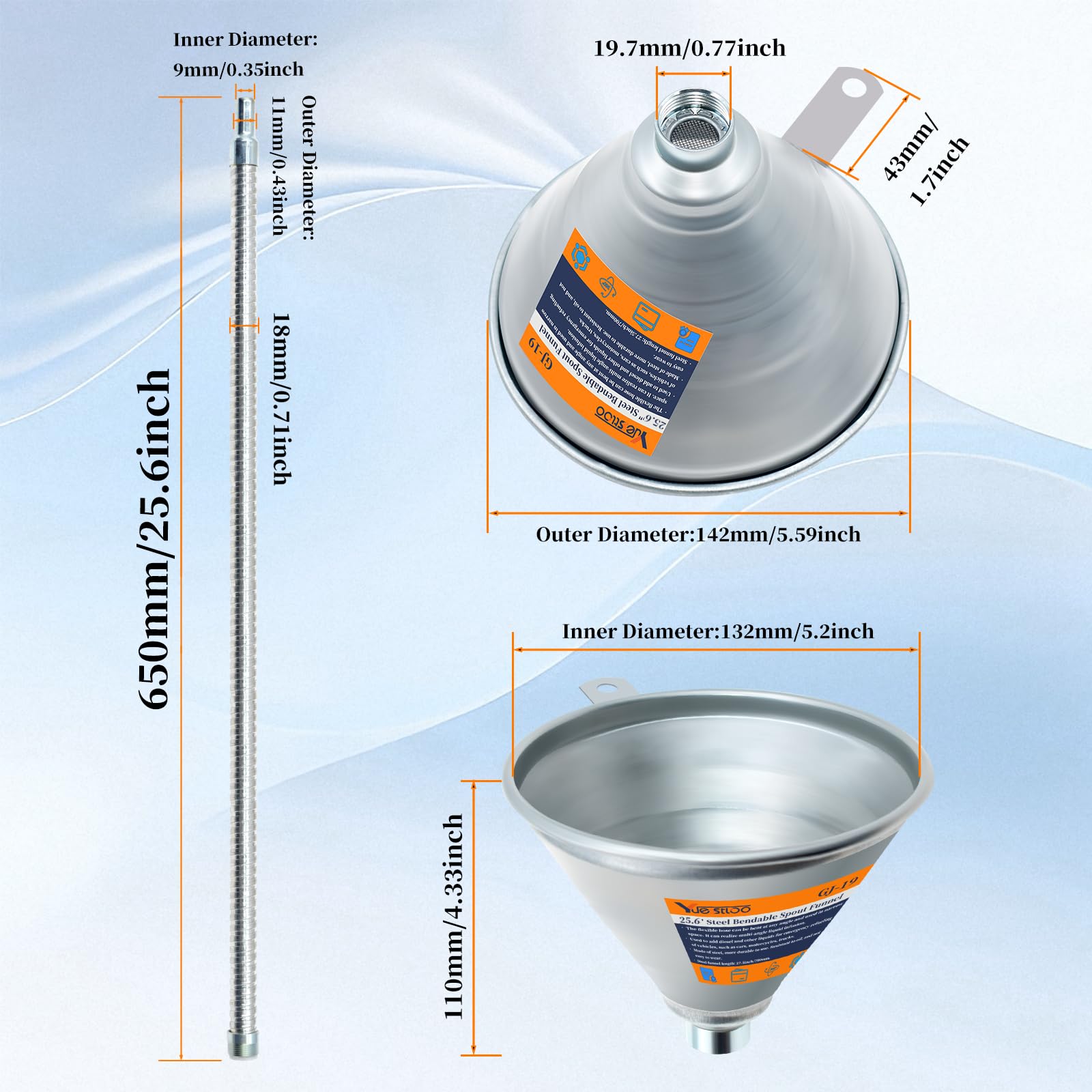 Yuesstloo flexible spout close-up demonstrating bendable hose holding angle for tight spaces