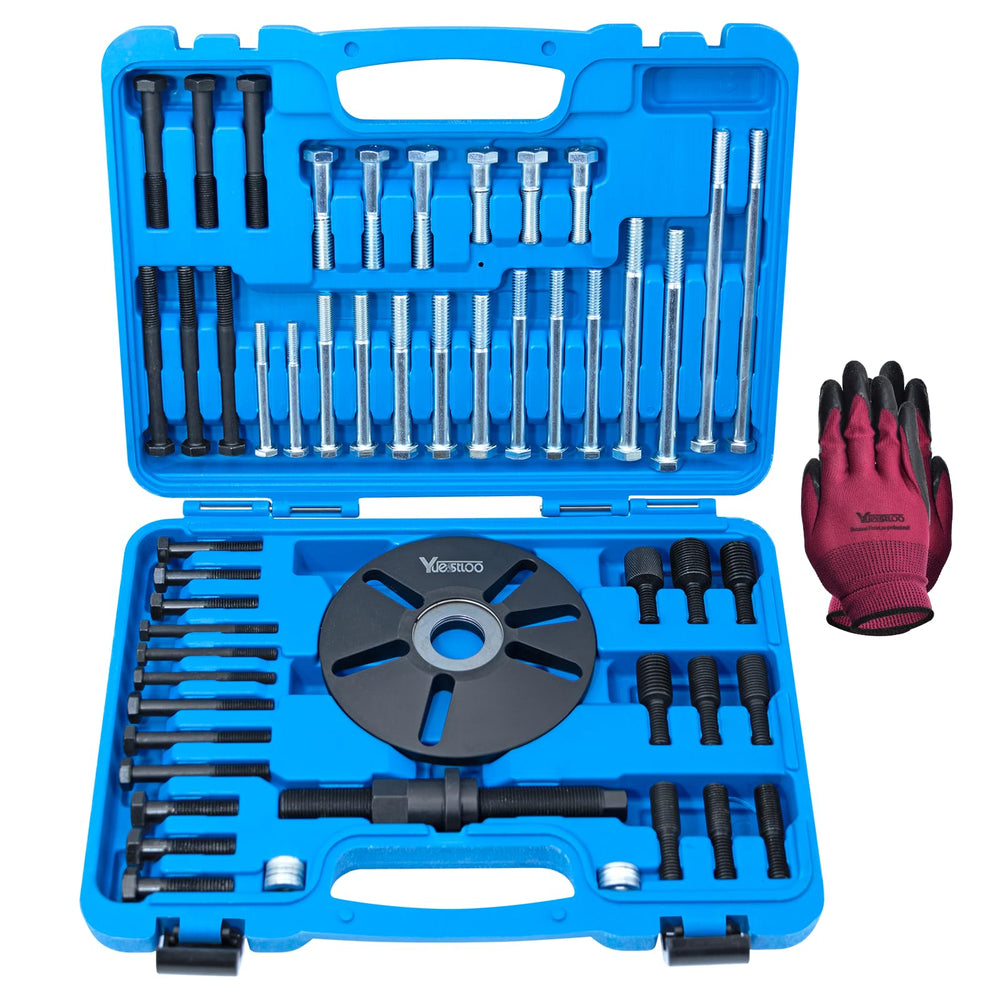 Yuesstloo open case showing organized 59-piece puller kit and easy transport benefit