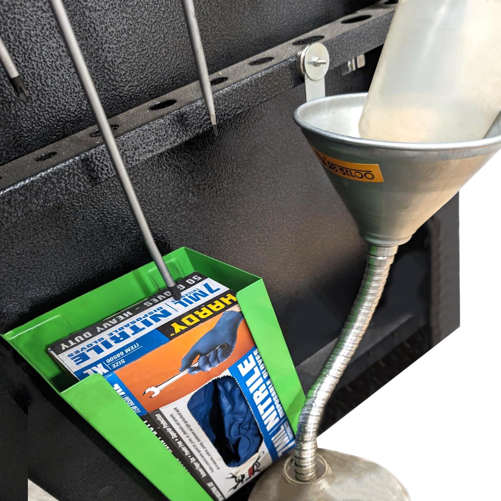 Yuesstloo funnel hung on garage wall by hook for tidy storage and quick access