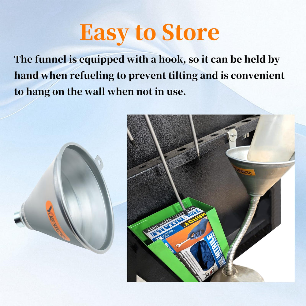 Yuesstloo funnel in use pouring oil into an engine bay to reduce spills and guide flow