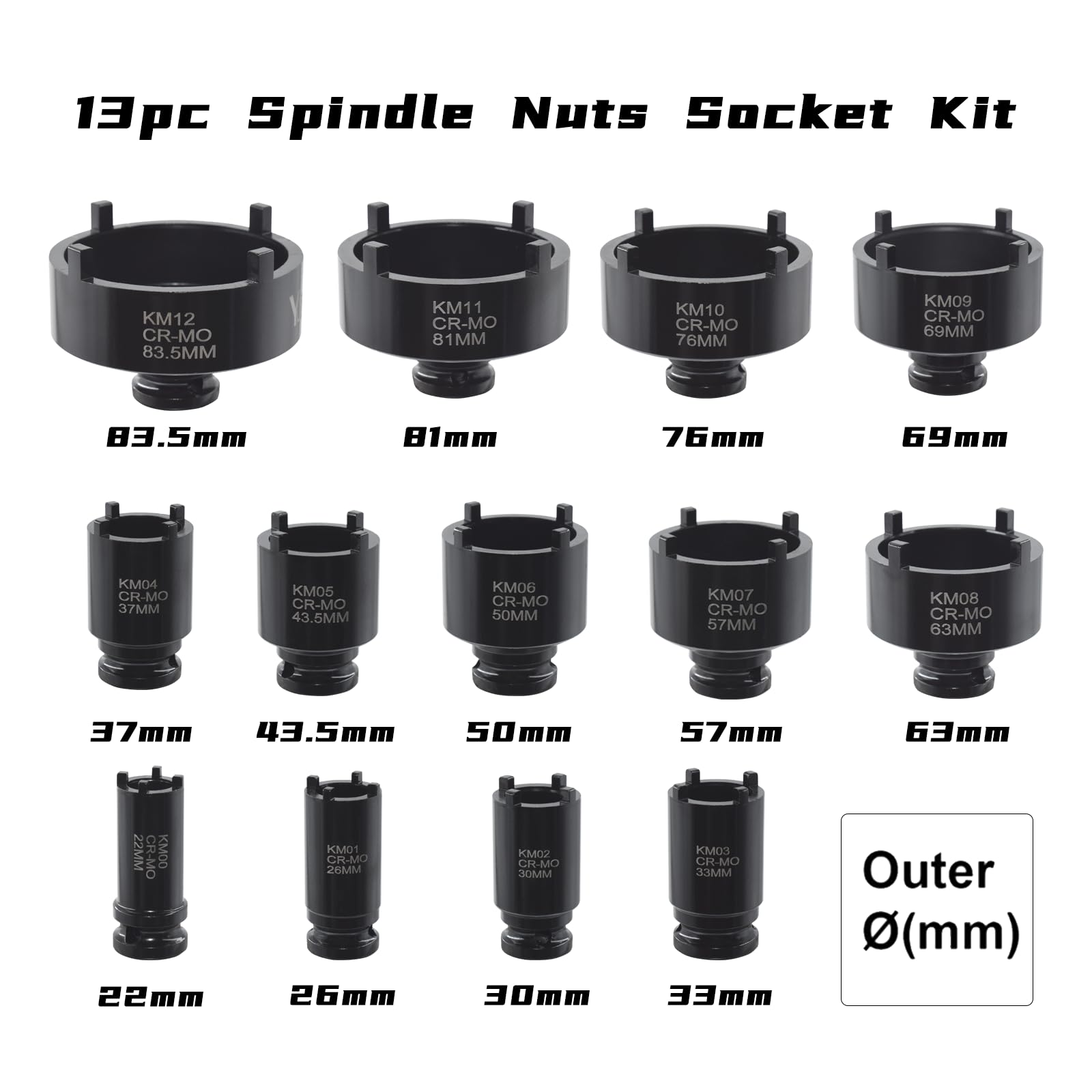 Yuesstloo labeled sockets displaying 13 sizes for quick selection benefit