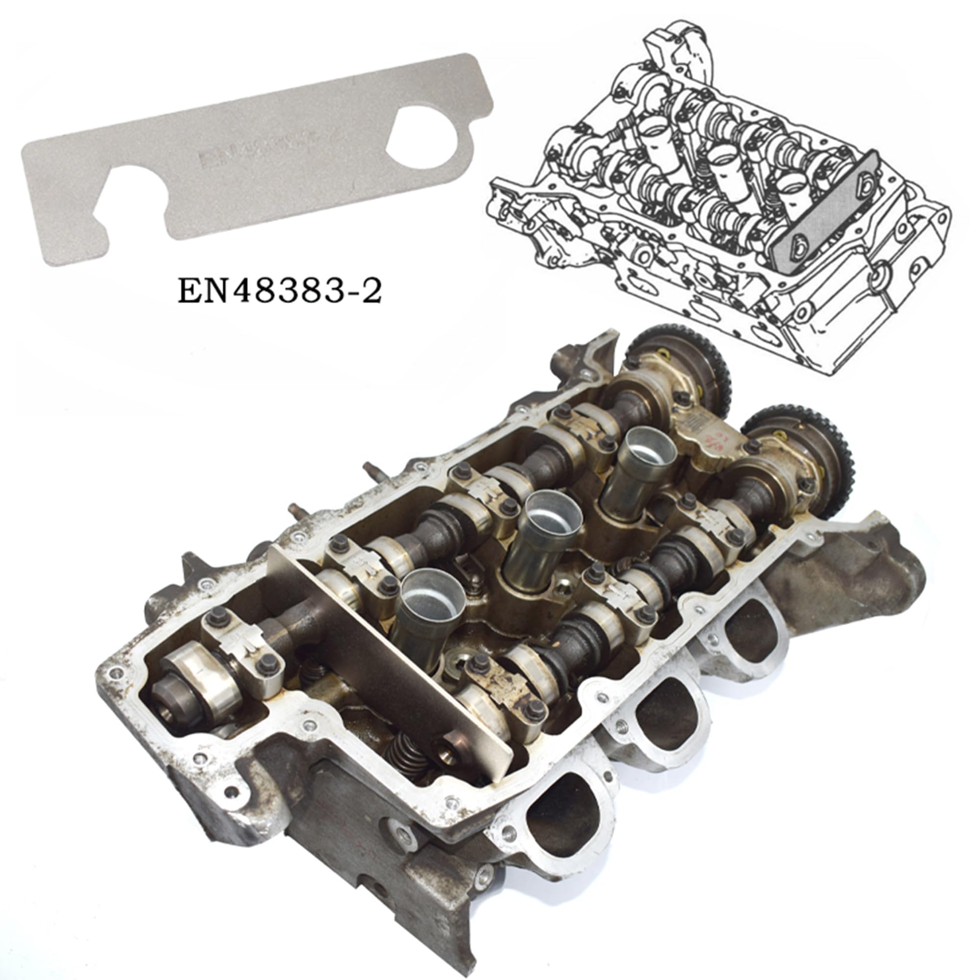Yuesstloo tool in use on GM camshaft illustrating secure alignment benefit