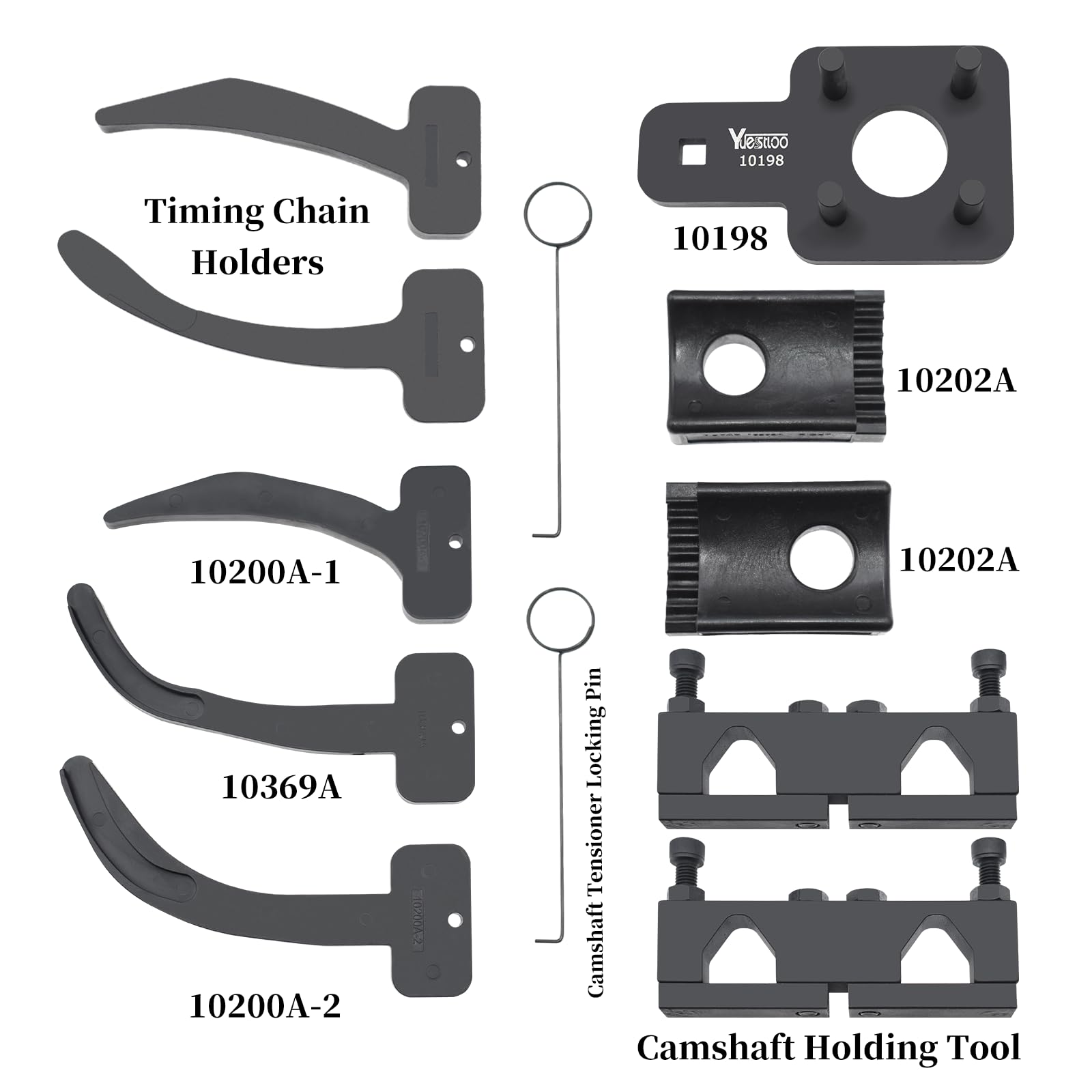 Yuesstloo timing tool components laid out for quick identification and selection