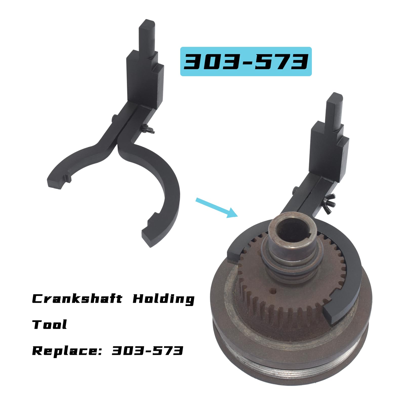 Yuesstloo tool in use on engine holding camshaft to prevent rotation during service