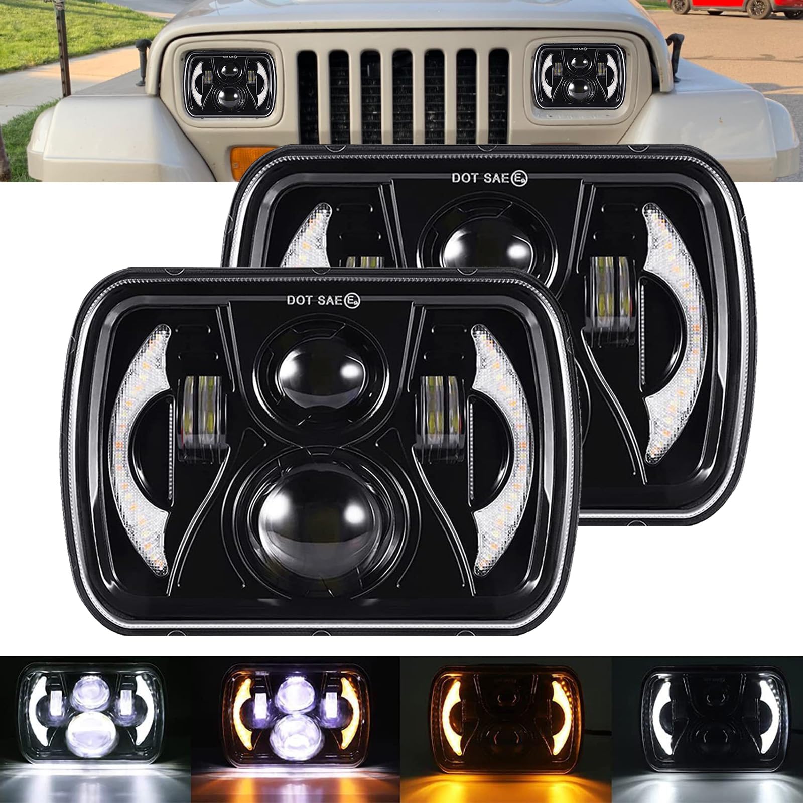 YUGUANG front view headlight showing packaging and fit for easy identification and upgrade