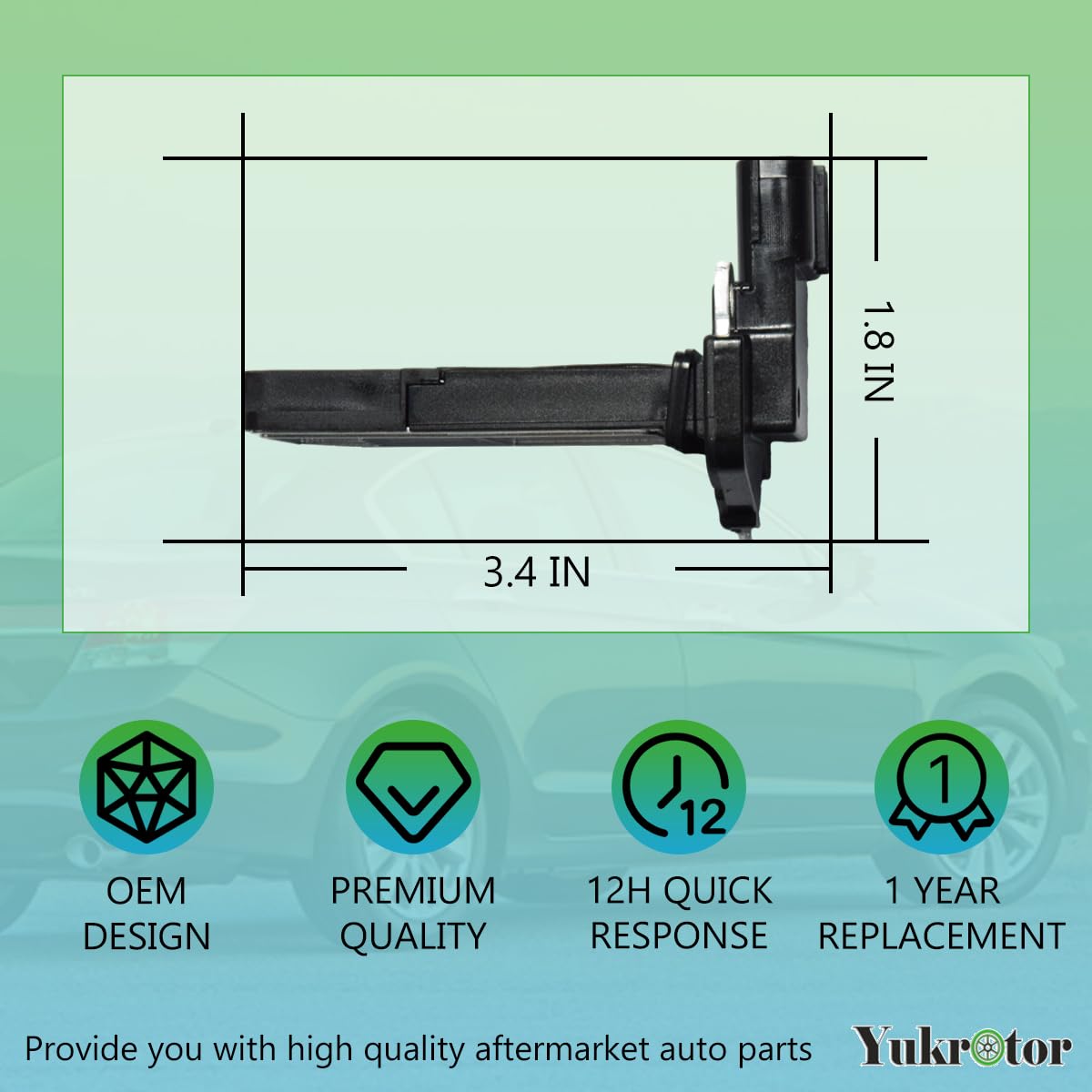 Yukrotor MAF sensor packaging and label showing part number and warranty