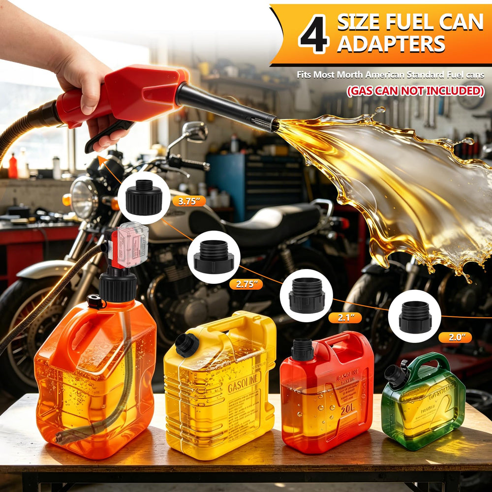 YUTIDO pump in use refueling a lawn mower in a garage for fast convenient fueling
