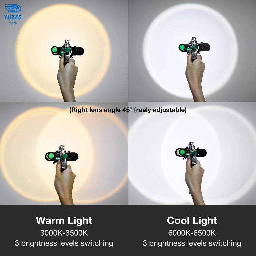 YUZES close-up LED head angled to direct light for precise coverage