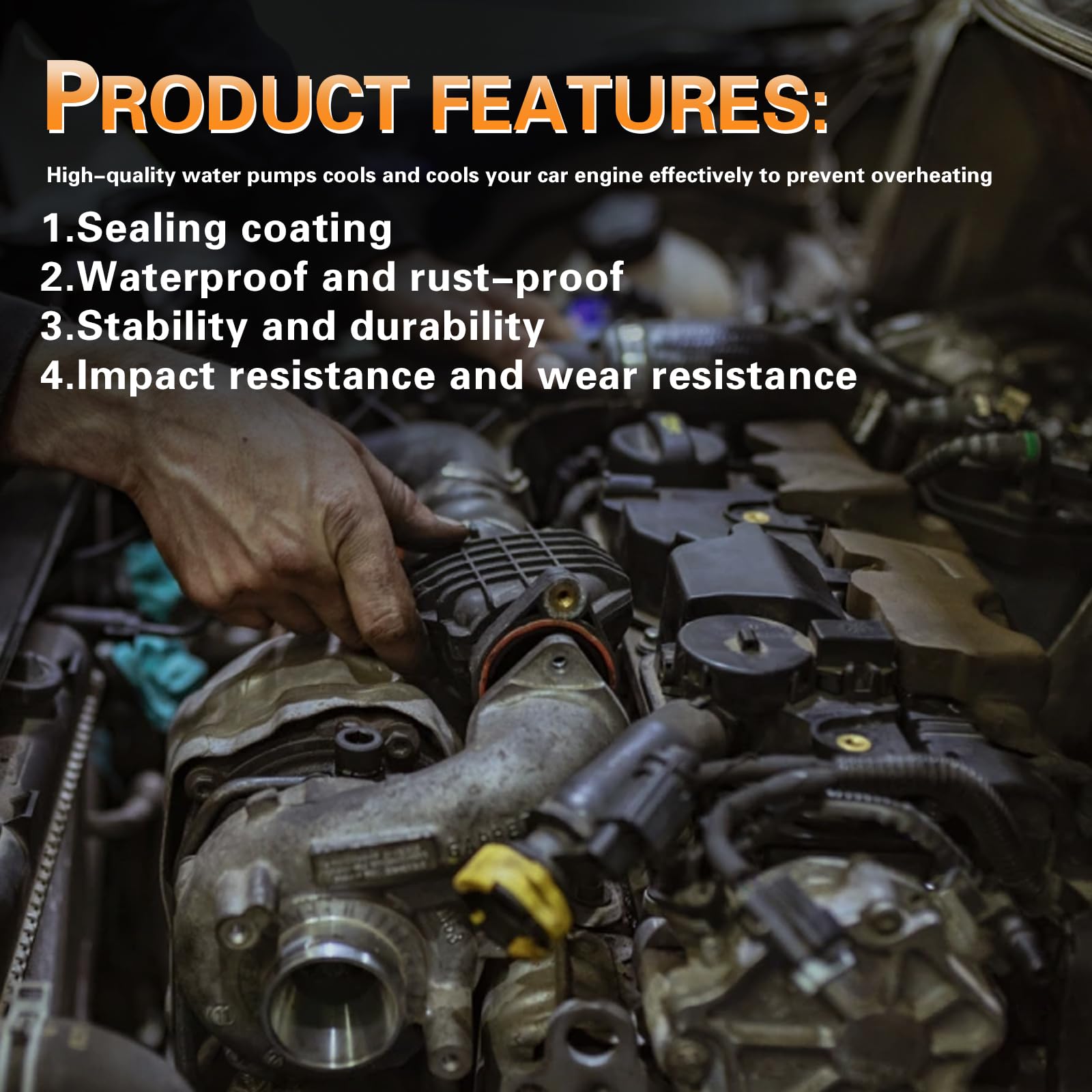YWPXMY packaging with water pump and thermostat showing complete kit convenience benefit
