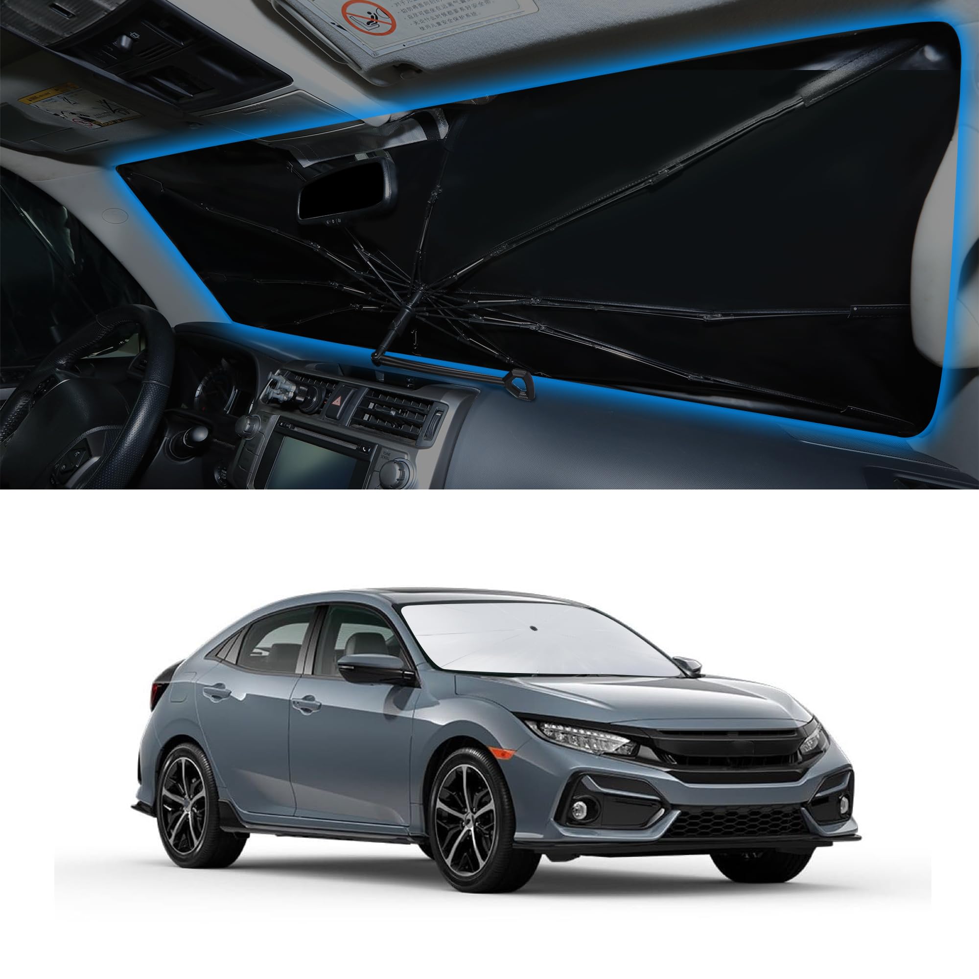 YYCKE front view installed on Civic windshield showing full coverage and sun protection
