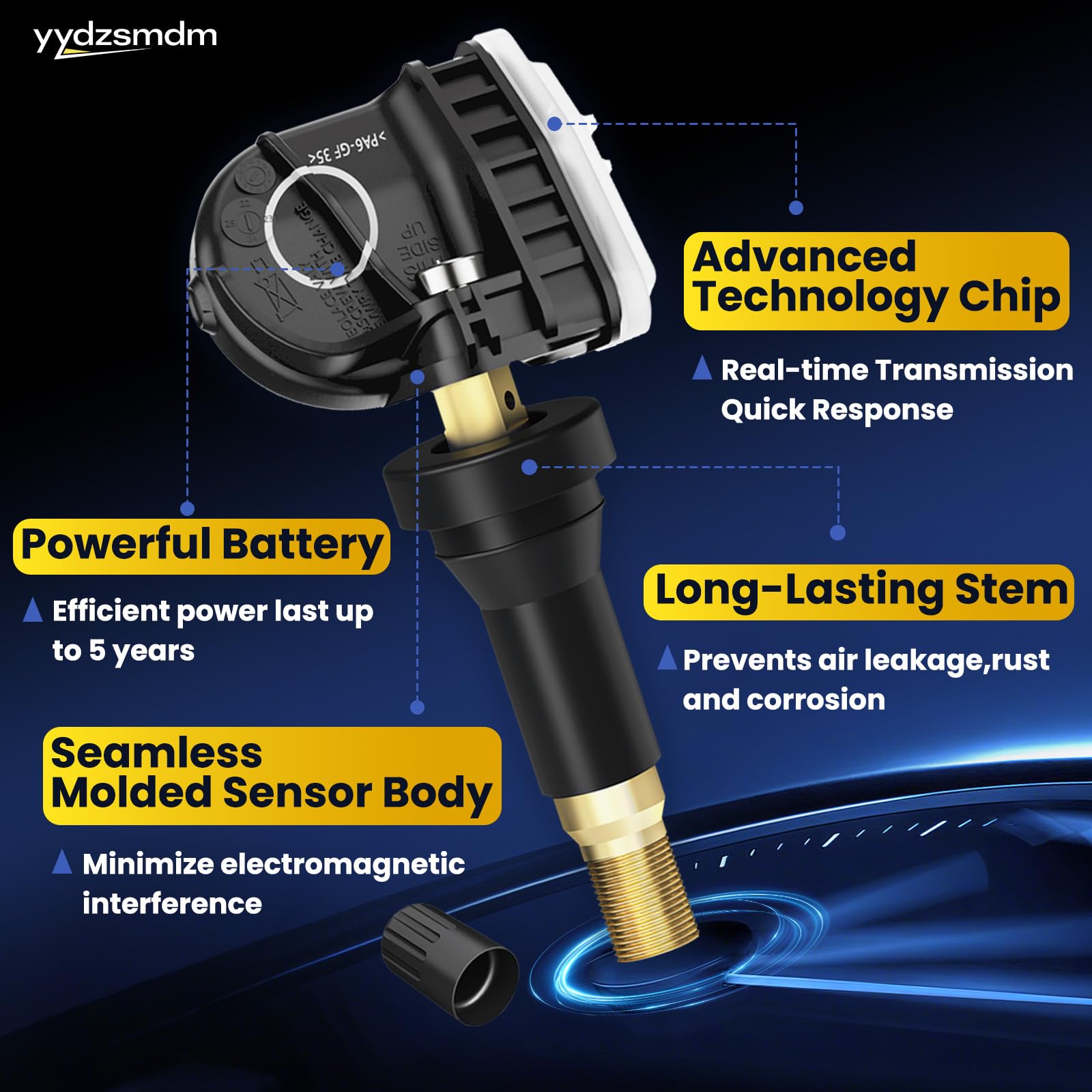 YYDZSMDM sensor mounted on valve stem demonstrating secure fit and leak prevention