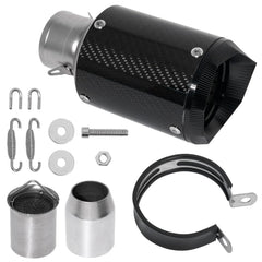 YZCHAIN carbon fiber muffler front view showing compact profile and sporty look