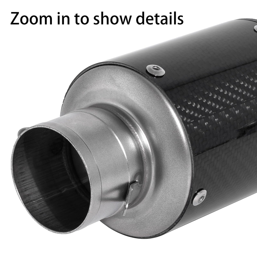 YZCHAIN muffler beside ruler for scale demonstrating compact 10.8-inch length