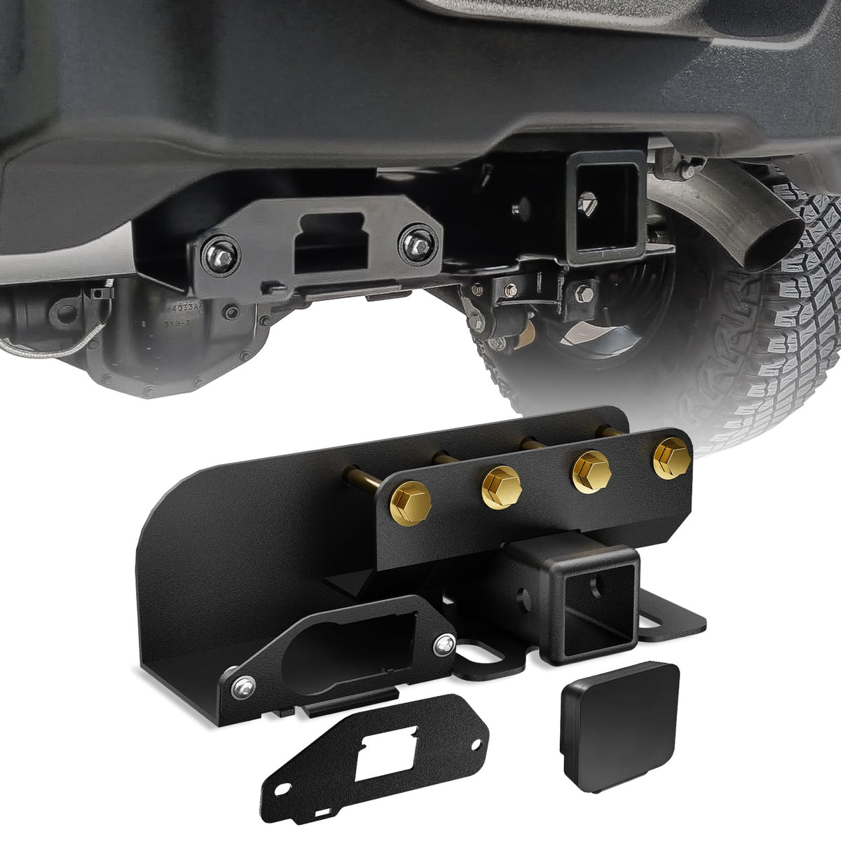 YZONA hitch front view installed on Bronco showing precise fit and strength