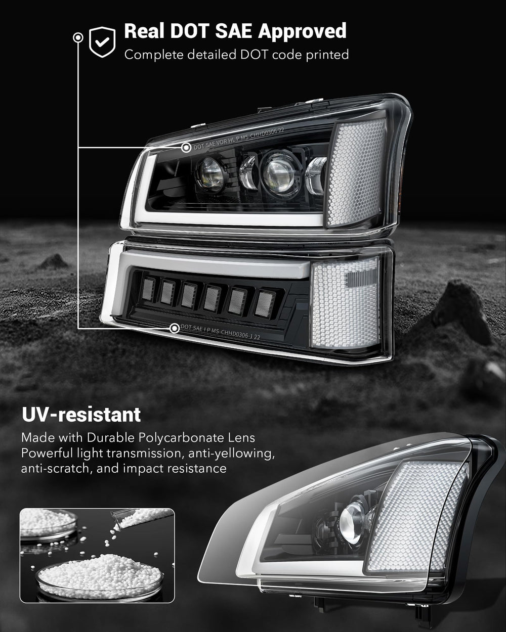 Z-OFFROAD headlights on Silverado during night drive for safer road illumination