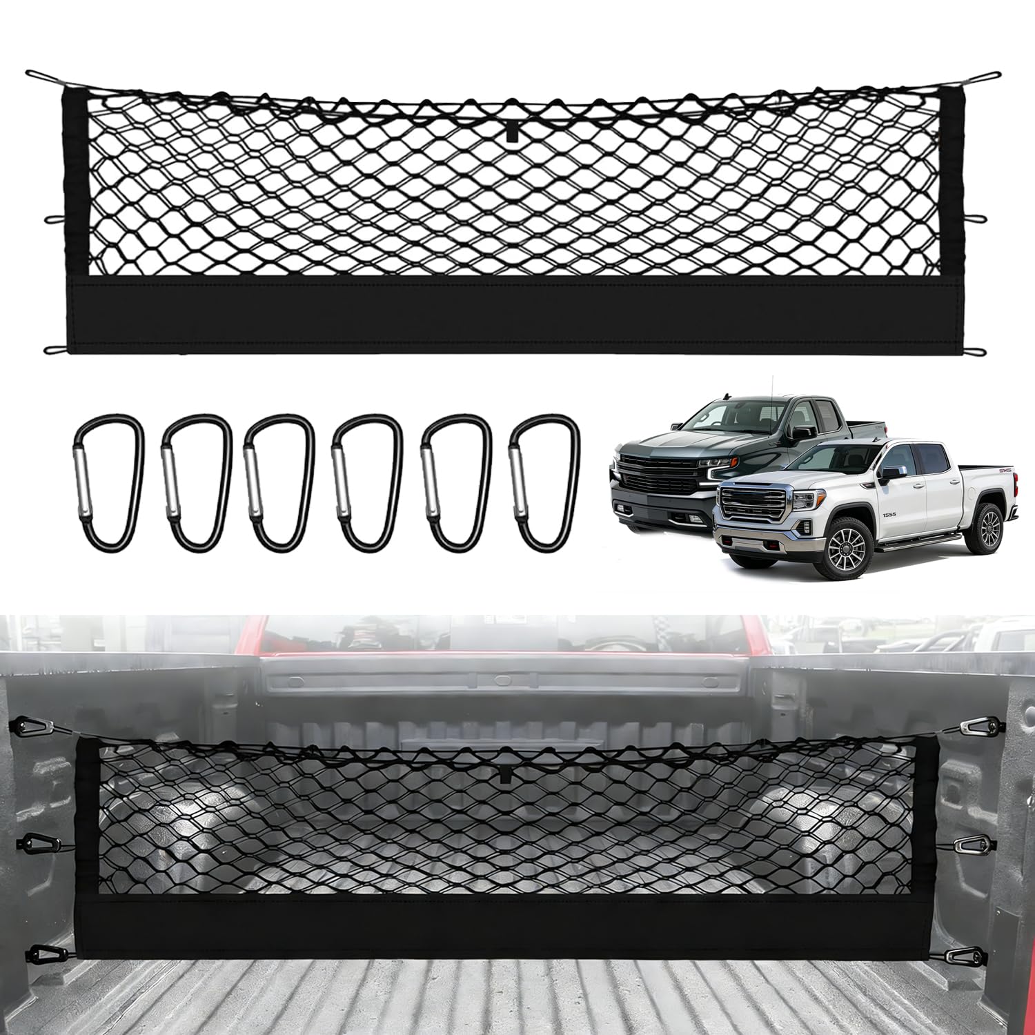 ZAZCQIL front view of truck bed net showing tidy containment benefit
