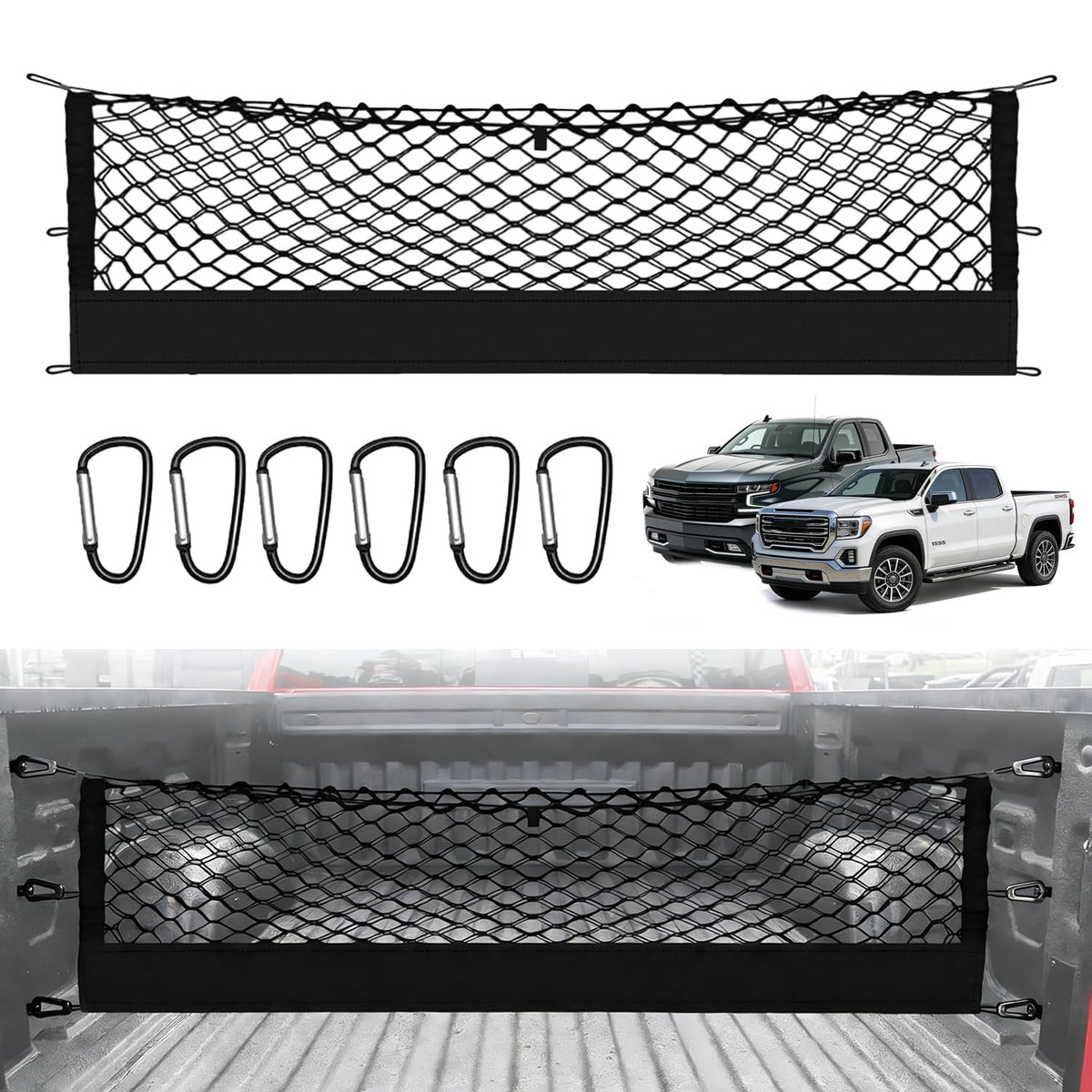 ZAZCQIL front view of truck bed net showing tidy containment benefit