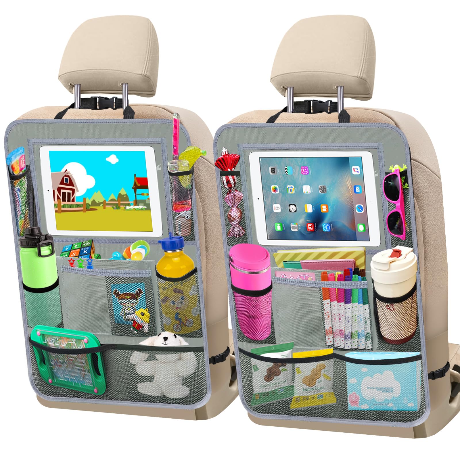 Zecirl front view showing full organizer protecting seat and holding items