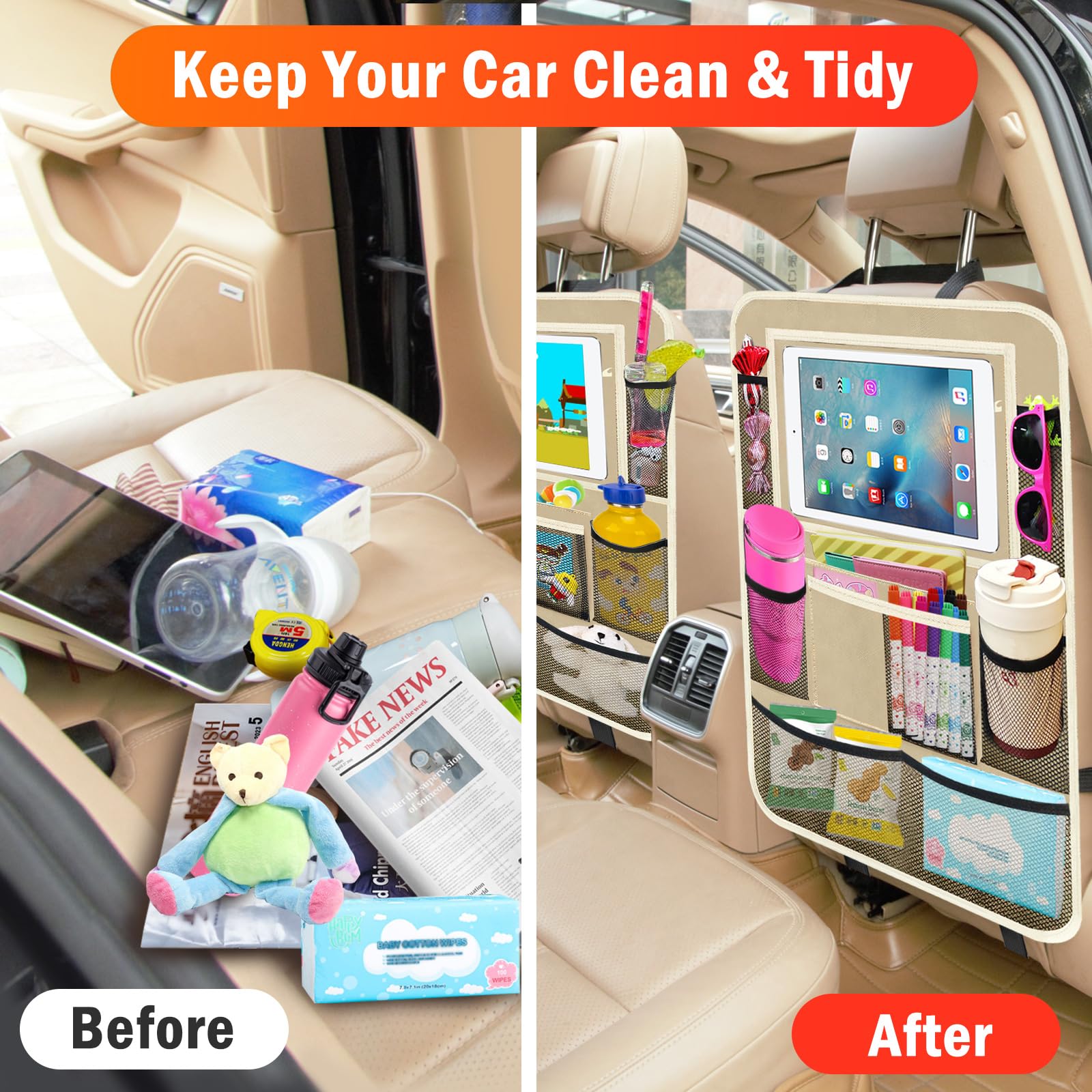 Zecirl lifestyle image of family using organizer in car for organized travel comfort