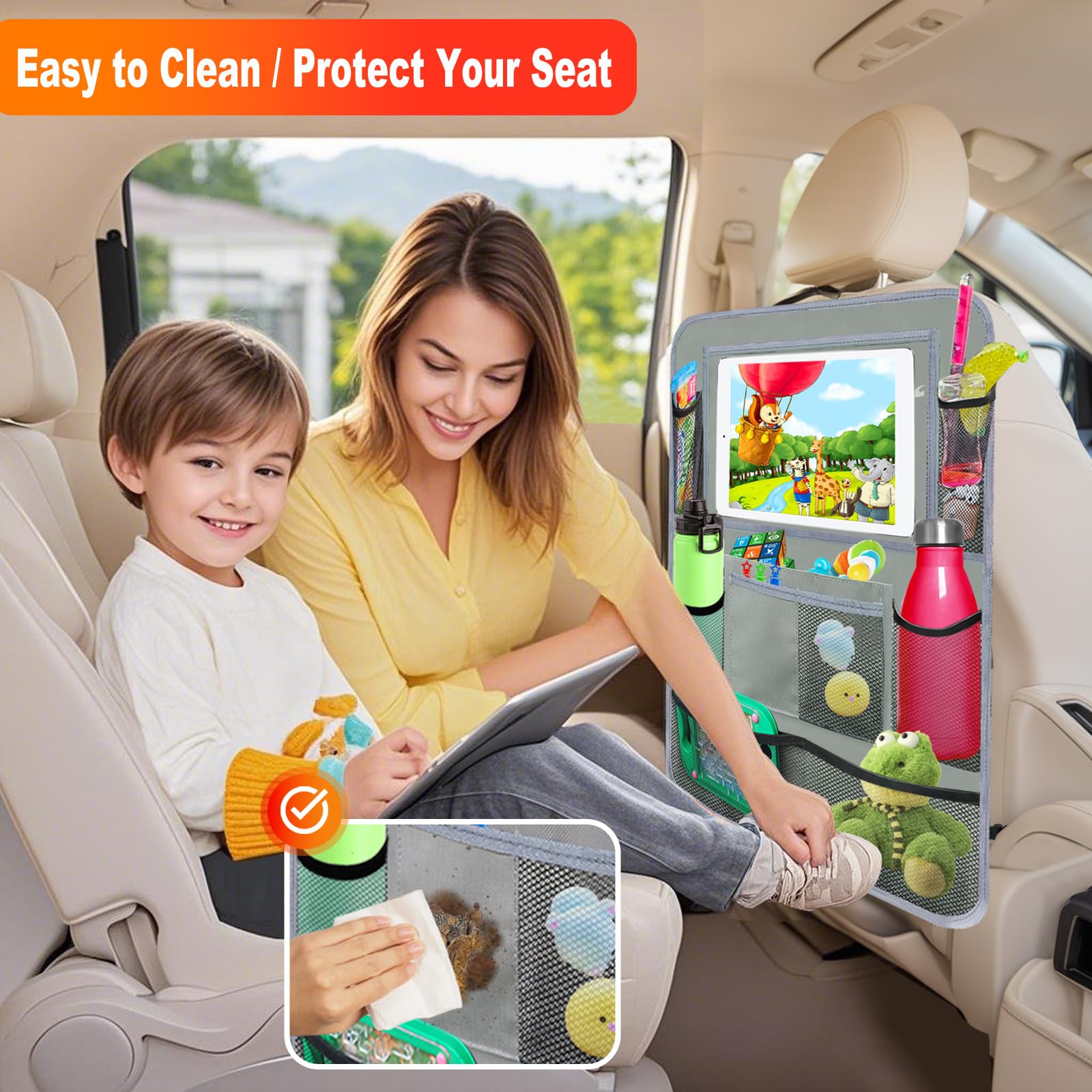 Zecirl multiple pockets filled with toys and snacks for organized family travel