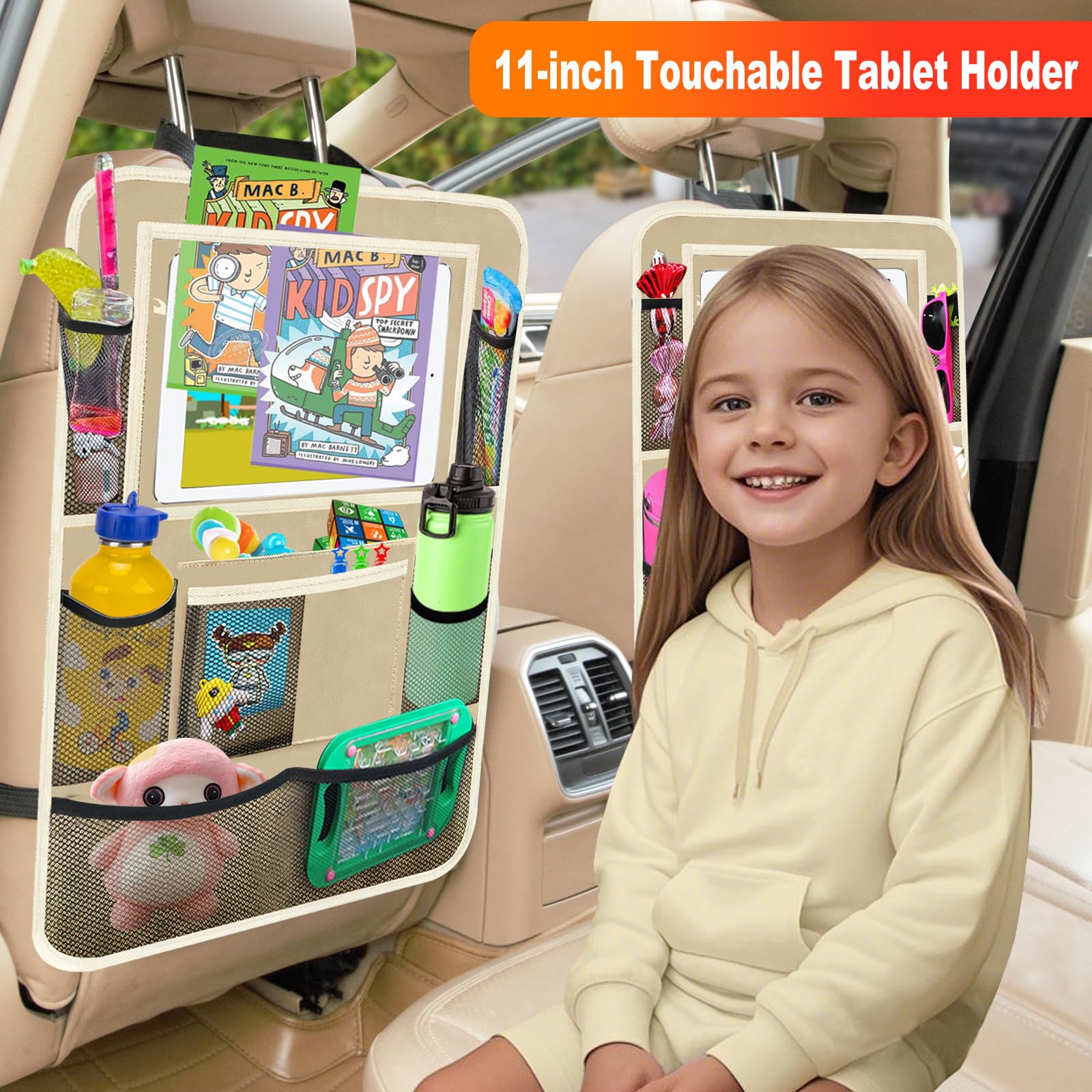 Zecirl clear tablet pocket closeup displaying screen visibility and hands-free entertainment