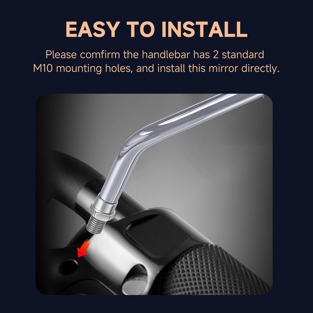 ZENTHOR mirror held next to hand showing compact size and easy handlebar fit