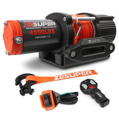 ZESUPER front view mounted winch showing compact design and strong pull
