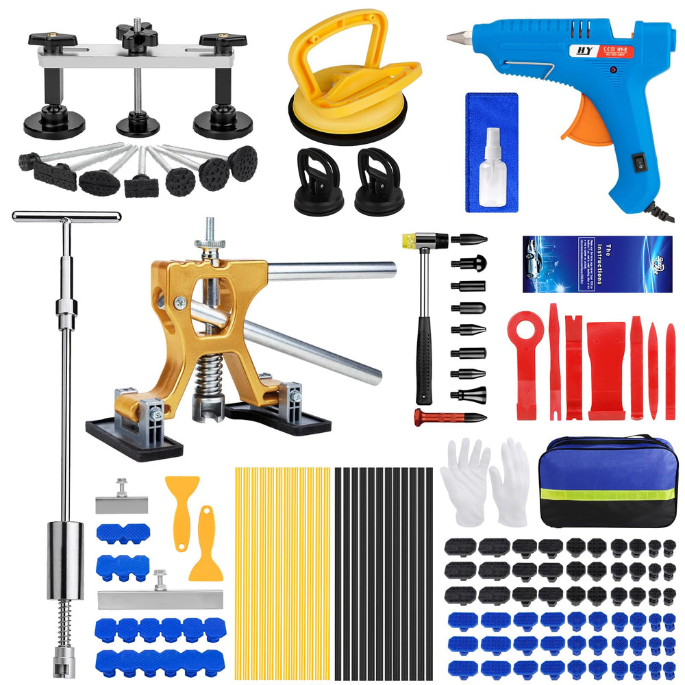 ZEUSFIRE front packaging of the 134PCS dent puller kit showing included tools and case benefit visibility